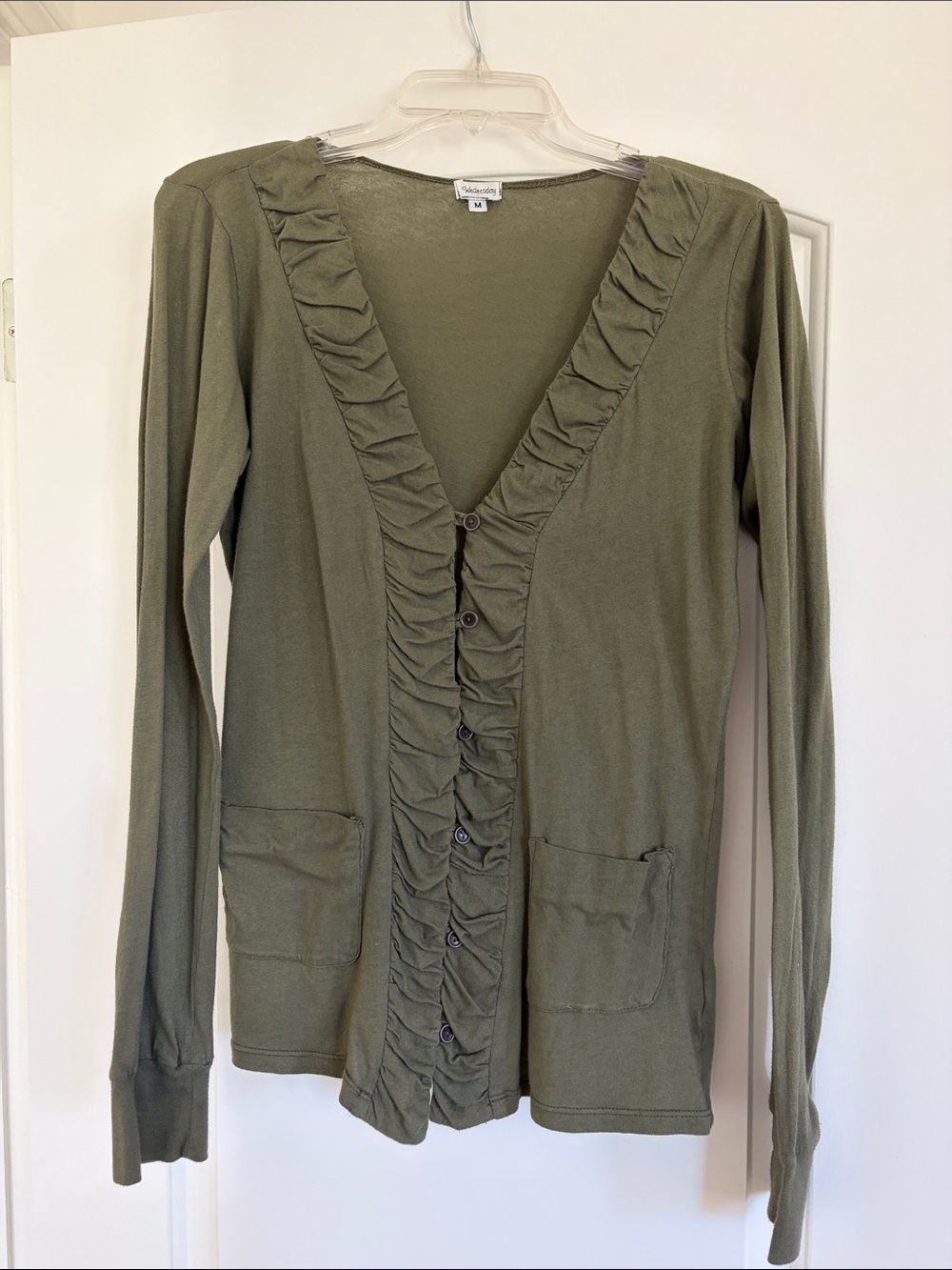 Wednesday Olive Ruffle-Trim Cotton Tunic Cardigan